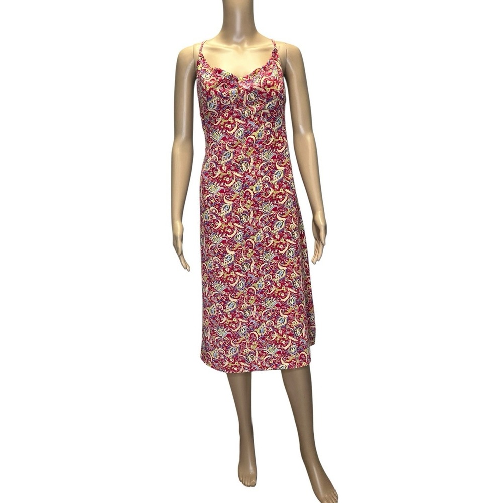 VTG Y2K Express Womens Floral Sundress sz 9 / 10 Red Floral Paisley Tie Back 90s
